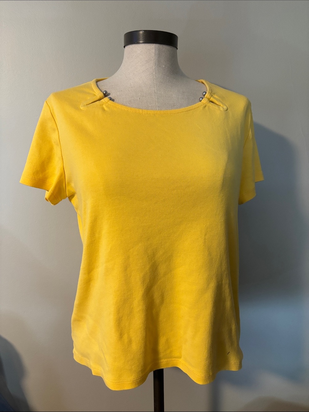 Rafaella Bright Yellow Short Sleeve Tee with Subtle Neck Studs